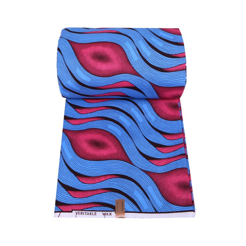 maravilloso estampado de patrón de azul y rojo de Ankara auténtico africano Real tela de cera holandesa 6 yardas \ lote