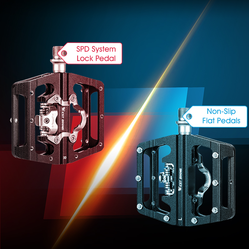 WEST BIKING-pedales de bicicleta 2 en 1, Pedal de bloqueo automático SPD DU + rodamiento, pedales planos antideslizantes, accesorios para piezas de ciclismo