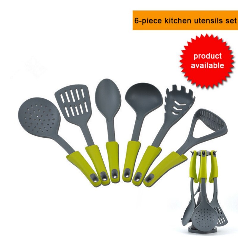 6pcs/set Nylon Cooking Utensils Set Non-stick Flat Spatula Soup Colander With Stand Rack Holder Home Kitchenware