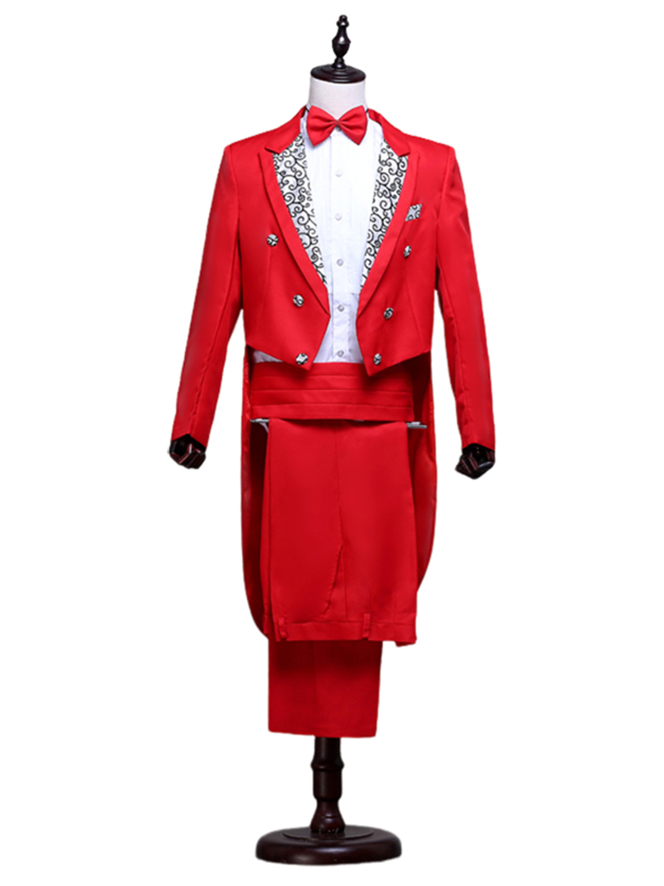 Abrigo de cola para hombre, traje clásico moderno blanco y negro de estilo básico para hombre con frac, trajes de chaqueta de escenario para mago y cantante: XL / Borgoña