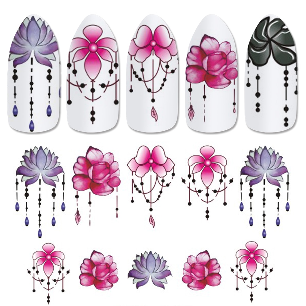 Full Beauty-autocollants pour les ongles, autocollants dégradé violet clair, fleur, Rose, pour filigrane, pour manucure, CHSTZ633-650