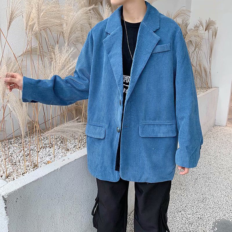 Jesień sztruks marynarka moda męska retro biznes zwykły marynarka strój mężczyźni luźny koreańnarty garnitur kurtka mężczyzna płaszcz sztruksowy M-2XL