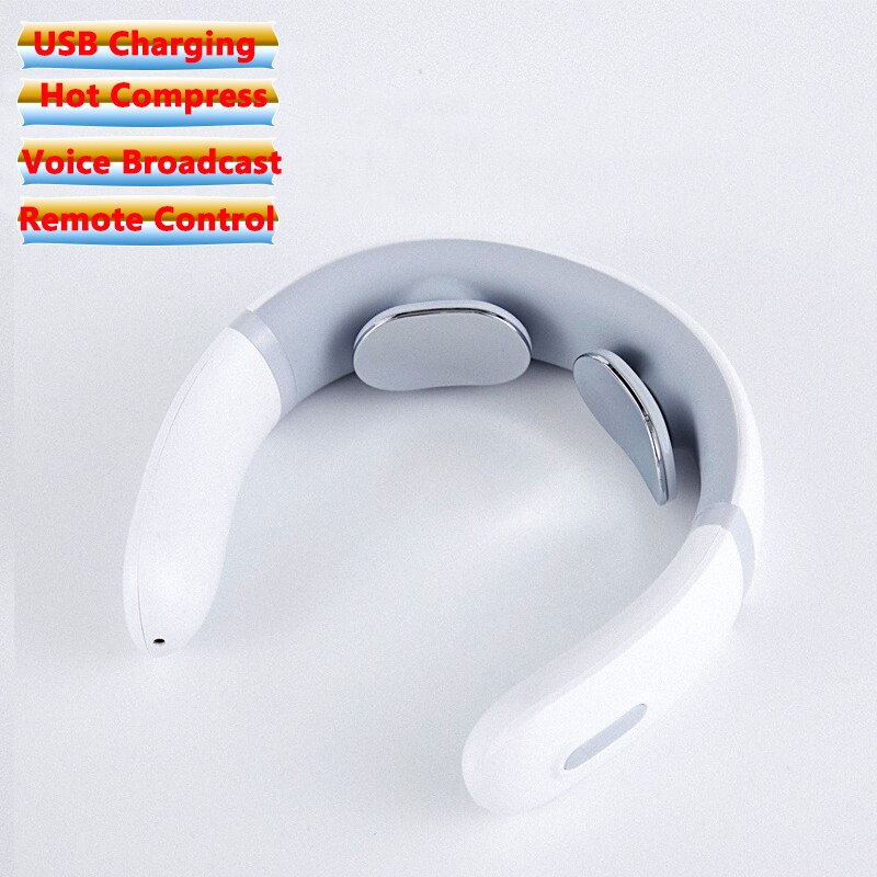 Smart Electric Neck Massager Heating Pulse Cervical Massage Remote Control Voice Broadcast Neck Pain Relief Relaxation Tool: Type 4 white