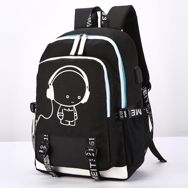 USB cartables pour filles adolescents sac à dos femmes Bookbags grande capacité moyen collège adolescent cartable: Black Cartoon