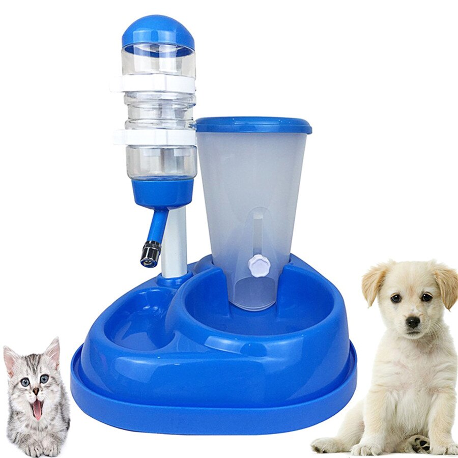 Alimentador automático 2 em 1 para animais de estimação, fonte de bebedouro com suporte e tigela, dispensador de comida para cães e gatos, produto para animais de estimação: blue