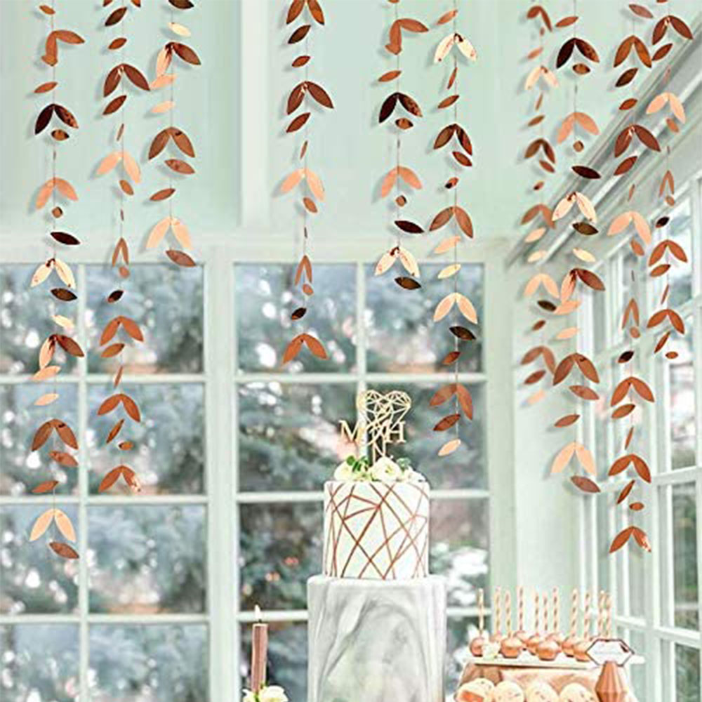 Rose Gold Party Decorations Leaf Garlands Paper Hanging Gold Leaves Streamers Banners Rose Gold Birthday Baby Shower Party Decor