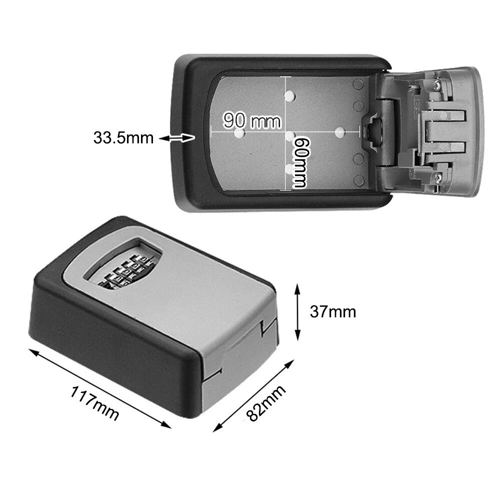 Wall Mounted Key Safe Box Aluminum Alloy Key Storage Box 4-Digit Combination Password Box for Indoor Outdoor Use