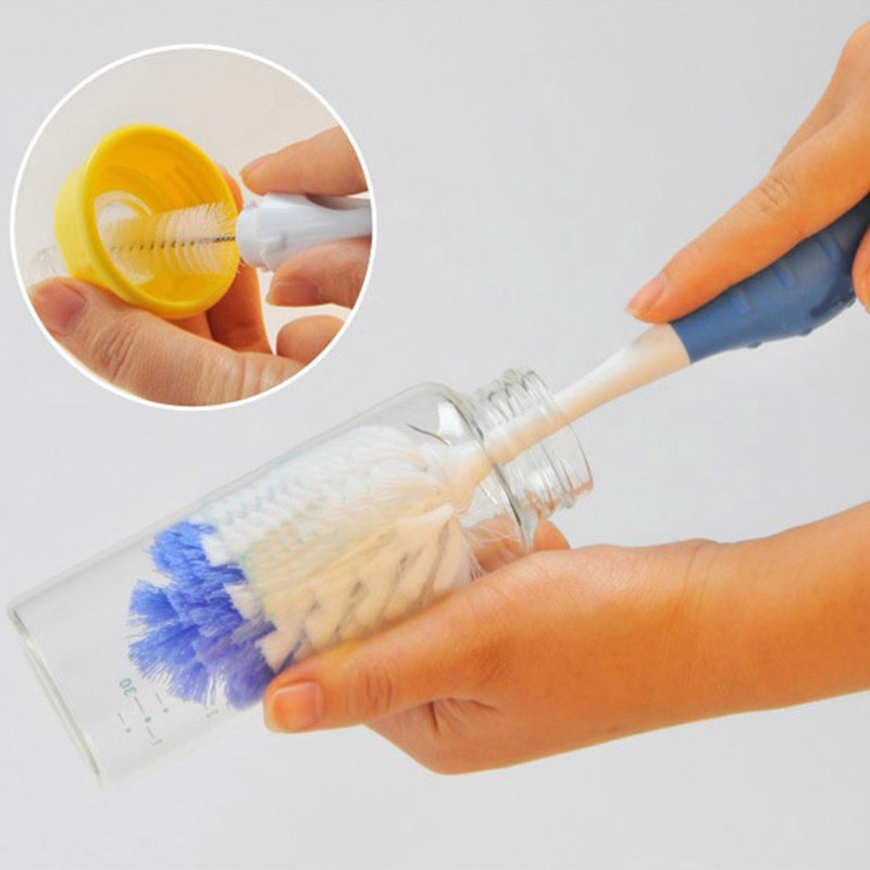 2 in 1 Multifunctionele Baby Bottle Borstels Tepel Fopspeen Uitloop Buis Spons Borstels Kids Melk Zuigfles Reinigingsborstel Set