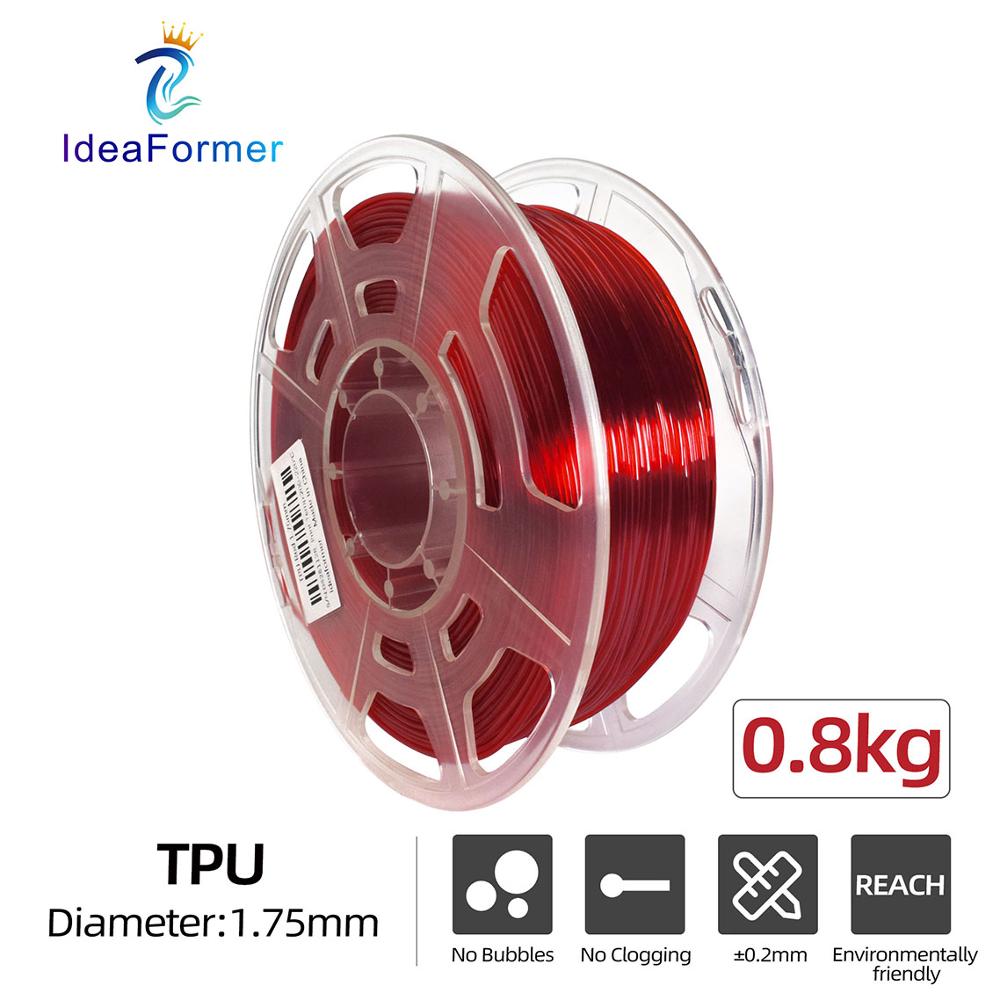 3D Printer Tpu Rubber Flexibele Printing Filament 0.8Kg Multicolor Transparante Spool 1.75Mm Elastische 3D Print Verbruiksartikelen Filamento: Rood
