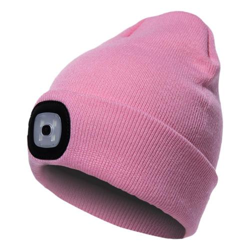 Al aire libre de ciclismo LED Luz de punto de invierno sombrero elástico boina gorra sombrero con iluminación: Rosa