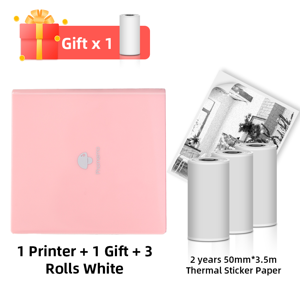 Phomemo M02 Thermische Draagbare Printer Mini Impresora Foto Printer Pocket Adhesive Label Sticker Draadloze Printer Voor Diy Journal: 1P-Adheisve White