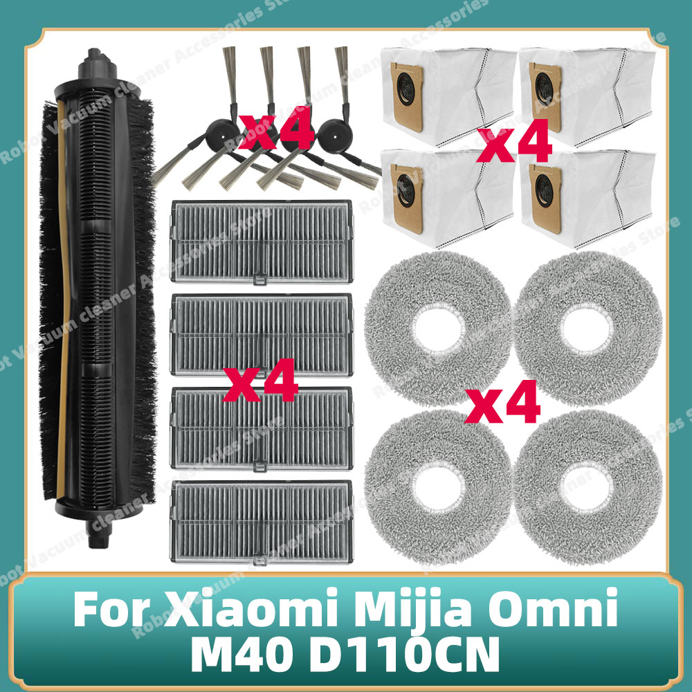 Compatible For Xiaomi Mijia Omni M40 D110CN Accessories Cutting Roller Main Side Brush Hepa Filter Mop Cloth Dust Bag Parts