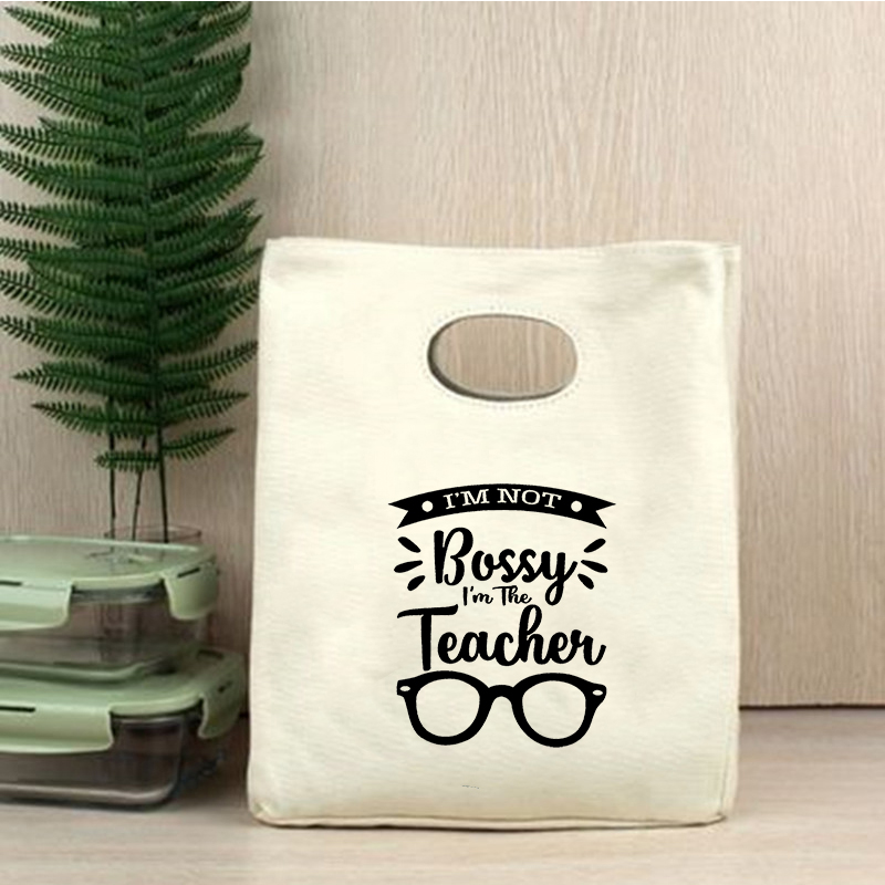 I'm Teacher-bolsas térmicas reutilizables con estampado de I'm Teacher, bolsa de lona de gran capacidad, caja enfriadora para profesores de escuela: Q02138-TBBG-C