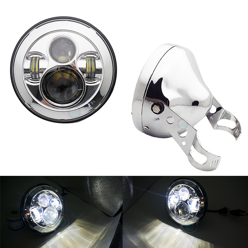 Faro de motocicleta DOT SAE E9 de 60W de 7 pulgadas con faro Led de ojo angular anillo de ajuste de cubo de 7 pulgadas de carcasa.