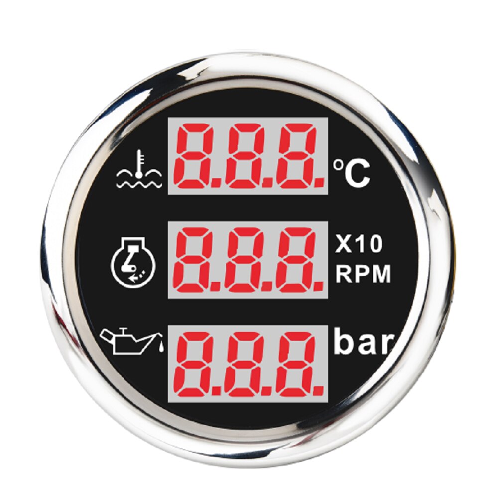 52mm Universal 3 in 1 Multi-Function Digital Gauge Waterproof Automotive Accessory Red/Yellow Backlight Available: WTO BS