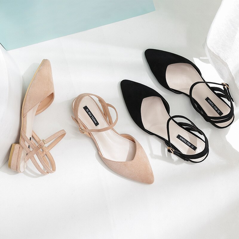 Biurowa, damska obuwie letnie zamknięte Toe sandały damskie pasek z klamrą wąskie paski Sandalias Mujer Slingback sandały na płaskim obcasie rozmiar 41/42