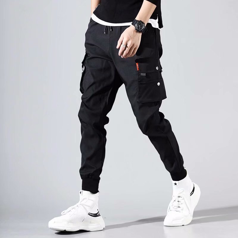 Cargo Pants Pocket Man Patchwork Trousers Feet Casual Full Length Hip Hop Joggers Streetwear Harem Sweatpants