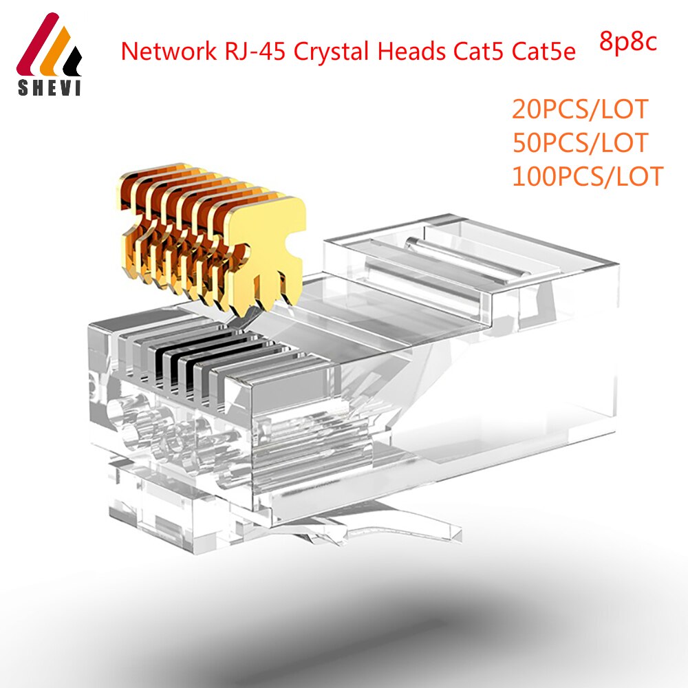 20/50/100pcs RJ45 Connector 6U Gold PlatedPass Through Ethernet Cables Module Plug Network RJ-45 Crystal Heads Cat5 Cat5e