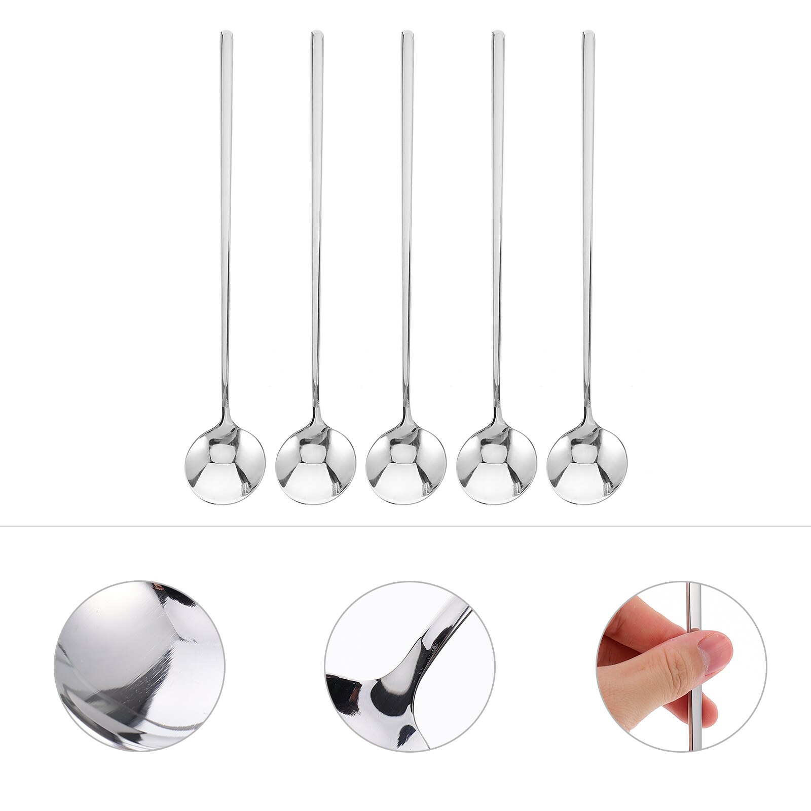 5 Pcs Home Shop Cafe Long Handle Stainless Steel Dessert Round Spoon Supply: Default Title