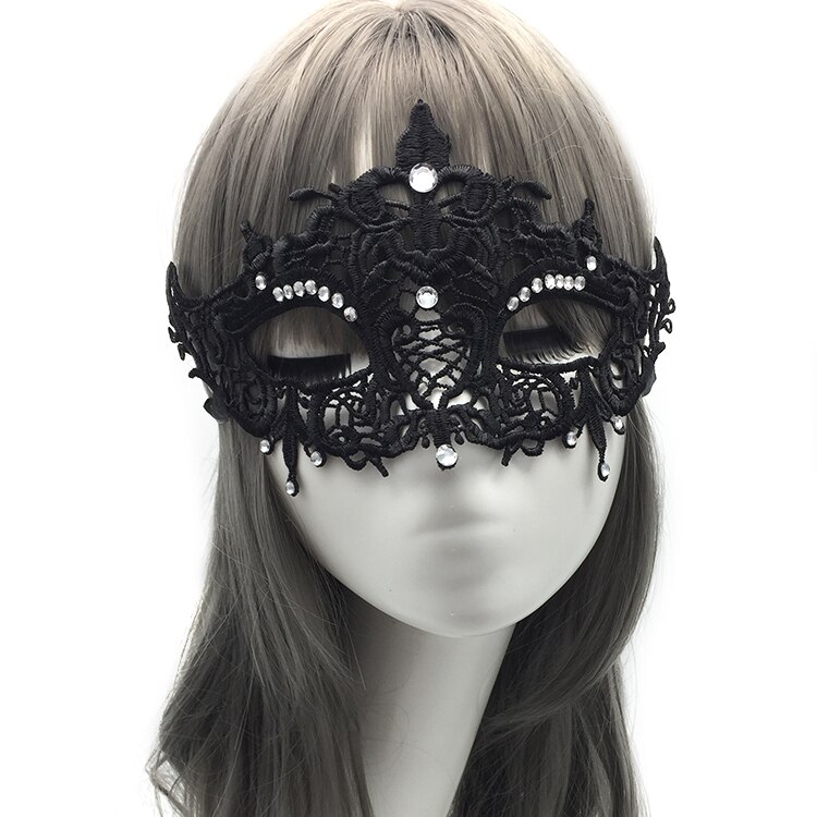 Masque en dentelle de diamant, accessoires d&#39;halloween, demi-visage noir, Sexy, princesse, bandeau pour femme adulte