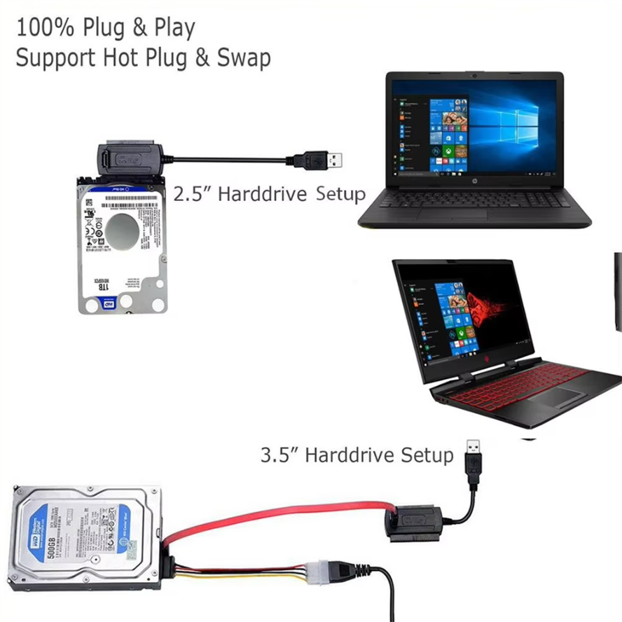 Interfejs USB robić podłączenia dysków twardych 2,5 i 3,5 cala IDE i SATA, adapter konwerter USB 2.0 na IDE SATA S-ATA HDD