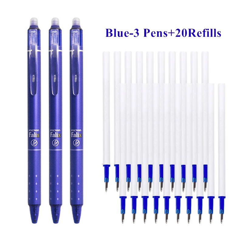 Juego de bolígrafos de Gel borrables retráctiles de 0,5mm con recargas, tinta de Gel negra y azul, borrador incorporado, suministros de oficina, Kit de papelería para exámenes: YELLOW