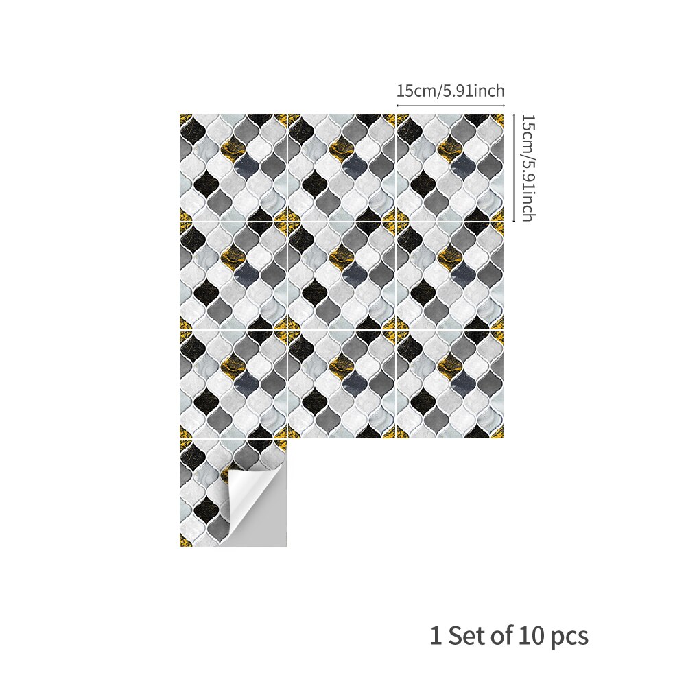 Funlife® BRILLIANT™ 15/20cm Black and Wine Mosaic Tile Sticker Waterproof PVC DIY Wall Sticker for Kitchen Bathroom Home Decor: 15x15cm / 50pcs