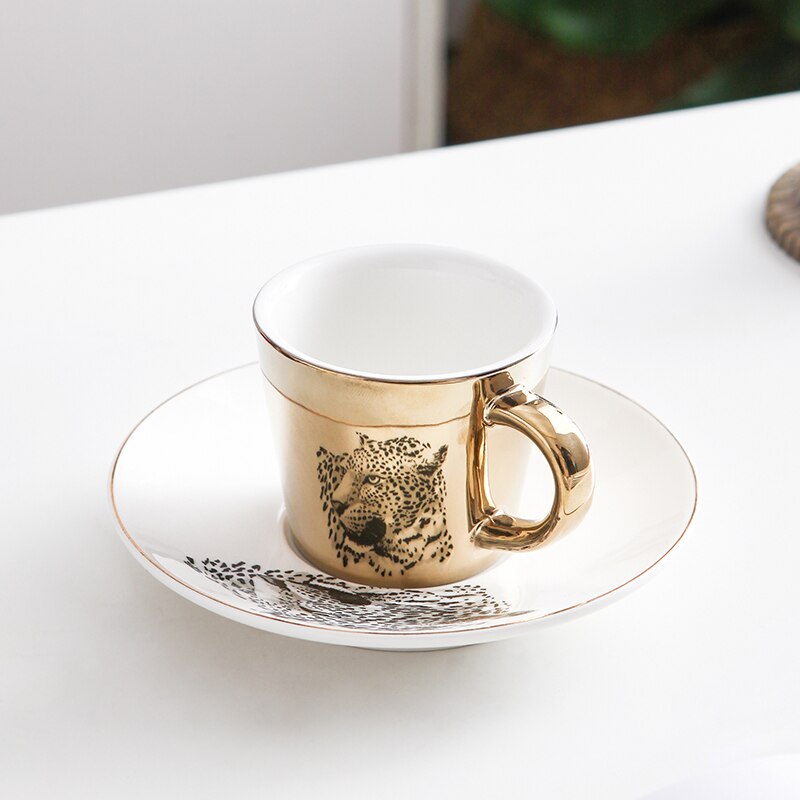 Leopard Anamorphic Cup Mirror Reflection Cup Zebra Mug Luycho Coffee Tea Set With Coaster 90ml-220ml