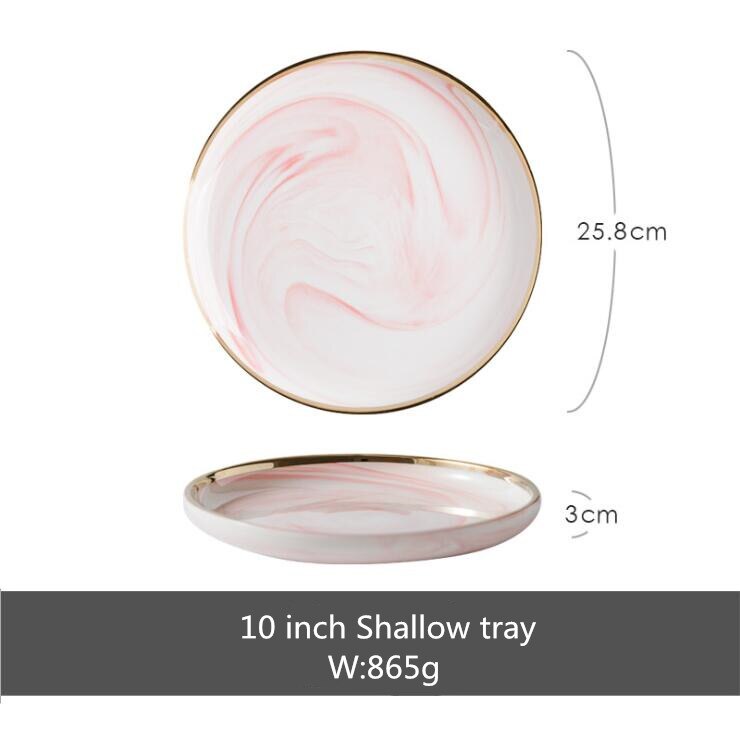Prato de jantar de mármore rosa conjunto de utensílios de cozinha de cerâmica conjunto de pratos de comida salada de arroz macarrão tigela sopa cozinha entrega gratuita: 10inch Shallow tray