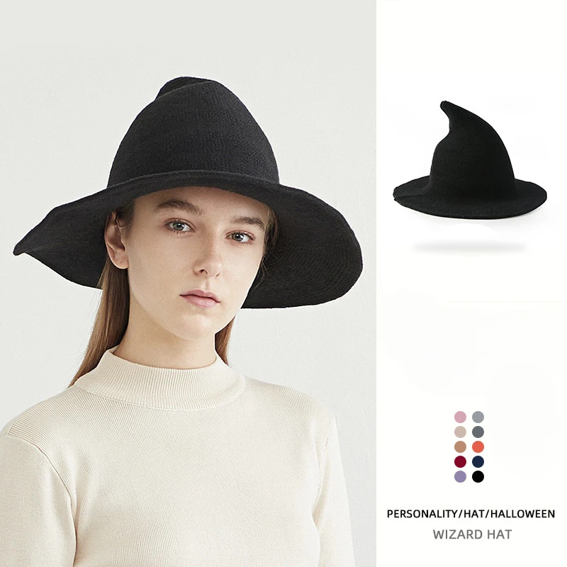 Fashionable Casual Witch Hat Magician Witch Hat Halloween Hat Wool Wizard Hat