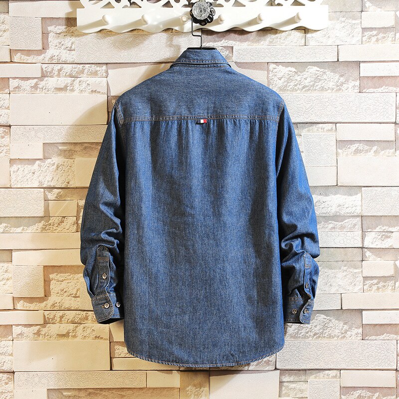Jeansskjortor herr solida långärmade jeansjacka tvätt denim cowboyjeansskjortor herr casual