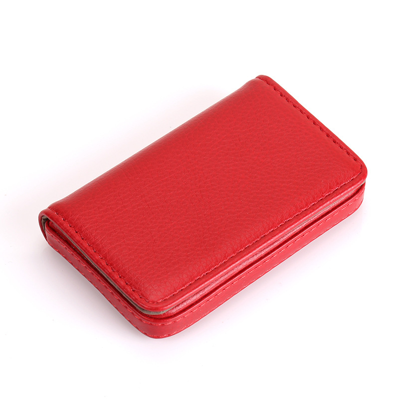 1pc PU Leather Business Card Holder With Magnetic Buckle Slim Pocket Name Card Holder Large Capacity Portable Credit Card Case: wine red