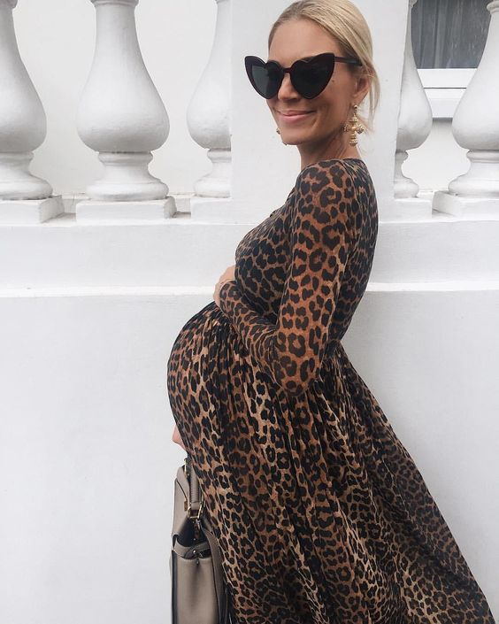 Barsel kjoler fotografering rekvisitter leopard graviditet kjole langærmet barsel tøj til gravide kvinder fotografering