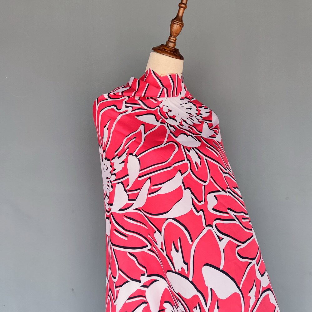 Kleermaker Pure Zijde Charmeuse Zijde Power Spinning Zijde Moerbei Zijde Rood Met Witte Bloem Grote Rode Witte Bloem Patroon