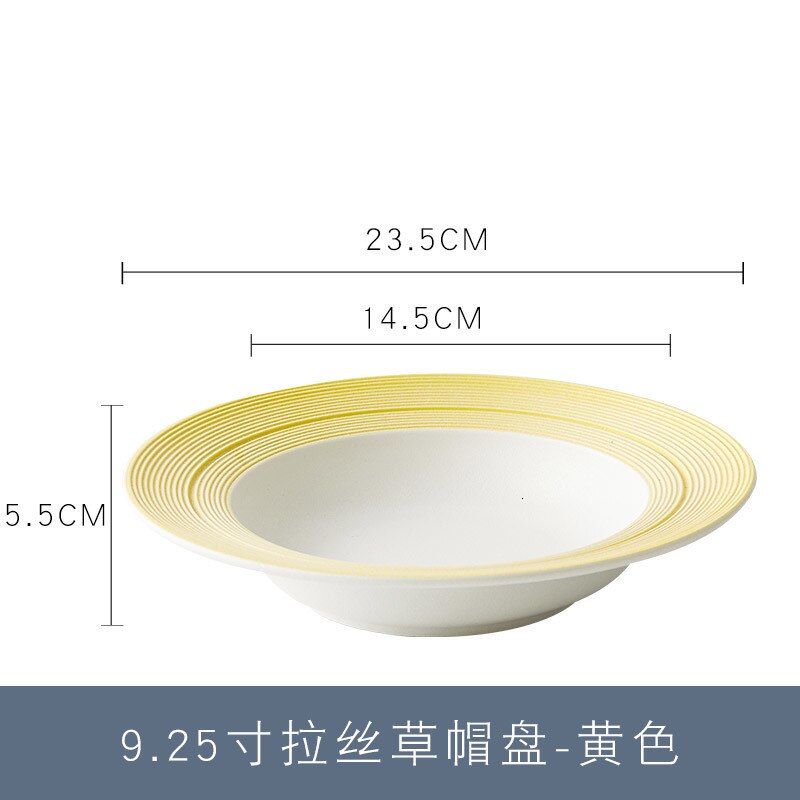 Plato de cerámica para pasta, platos creativos de comida occidental, sombrero de paja para restaurante, red para plato, platos hondos para pasta, vajilla de porcelana: YELLOW