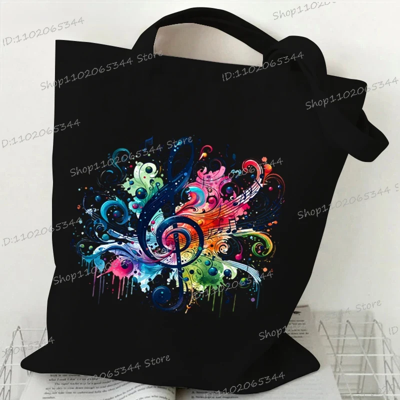 Dameshandtassen met muzieknotatie, canvas tas, grappige aquarel muzieknoot schoudertas voor tieners, zijtas voor dames: Grijs
