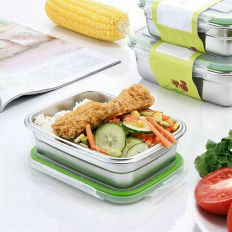Portable Stainless Steel Lunch Box Microwave Food Container Bento Box Clear Tableware Lunch Bowl