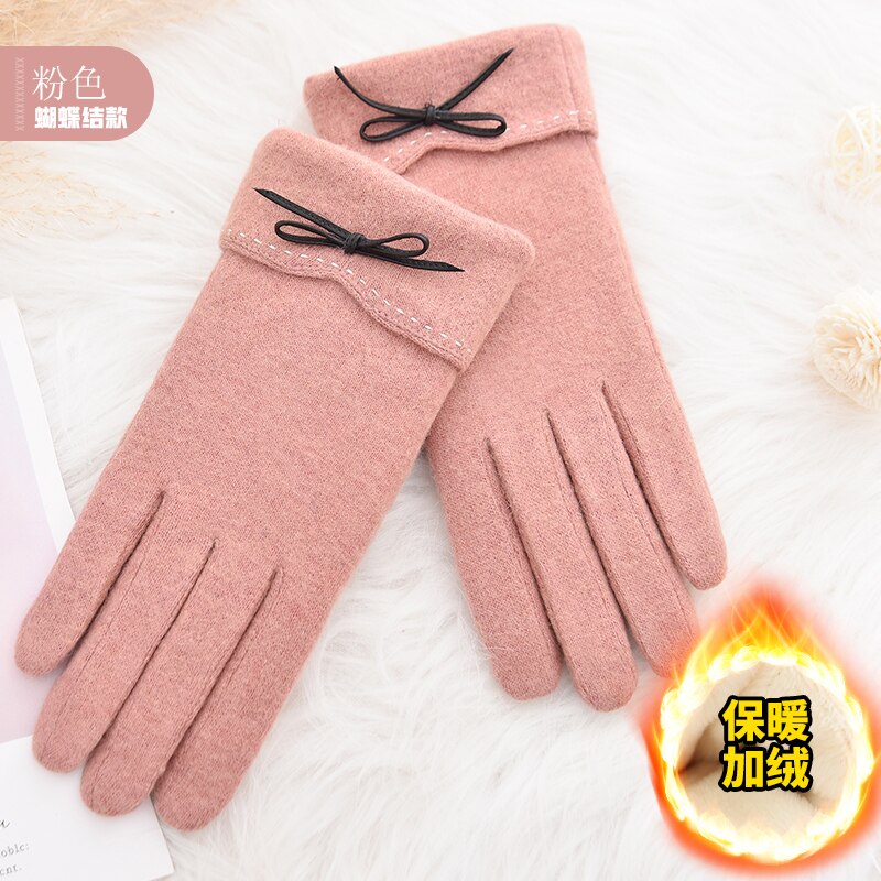 Woodpecker cashmere gloves lady cute plush thicker warm drive ride touch screen wool gloves: Dark Grey