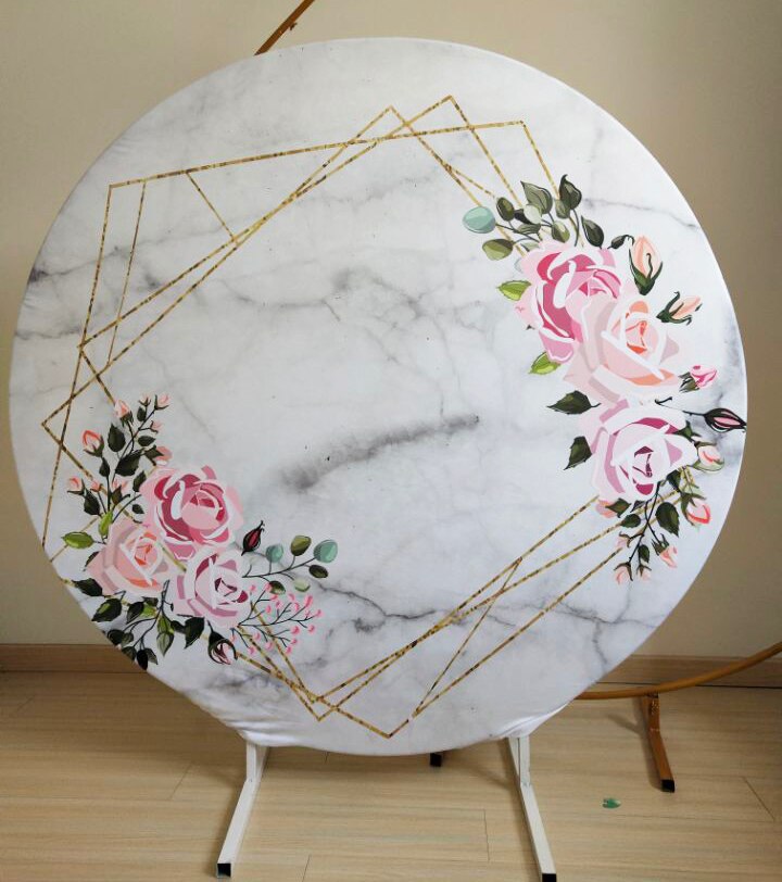 Rond cercle fond marbre table fête décor rose fleur de mariage fleur anniversaire bannière élastique cylindre plinthe couverture YY-286