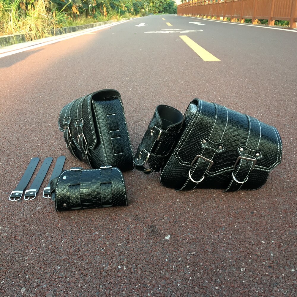 Venstre højre universal motorcykel sadeltasker side værktøjstaske pu krokodille læder stil bagage sadeltaske pose