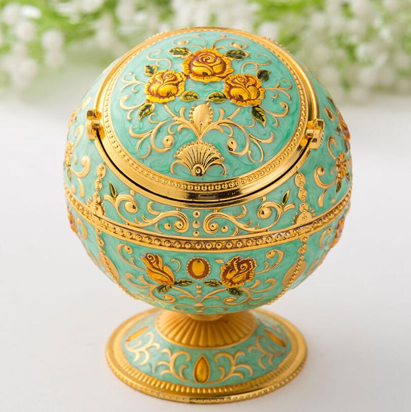 Luxe gouden schilderij asbak, ronde asbak, asbak van metaallegering, herenasbak met deksel, draagbare asbak voor op tafel.: Groene roos