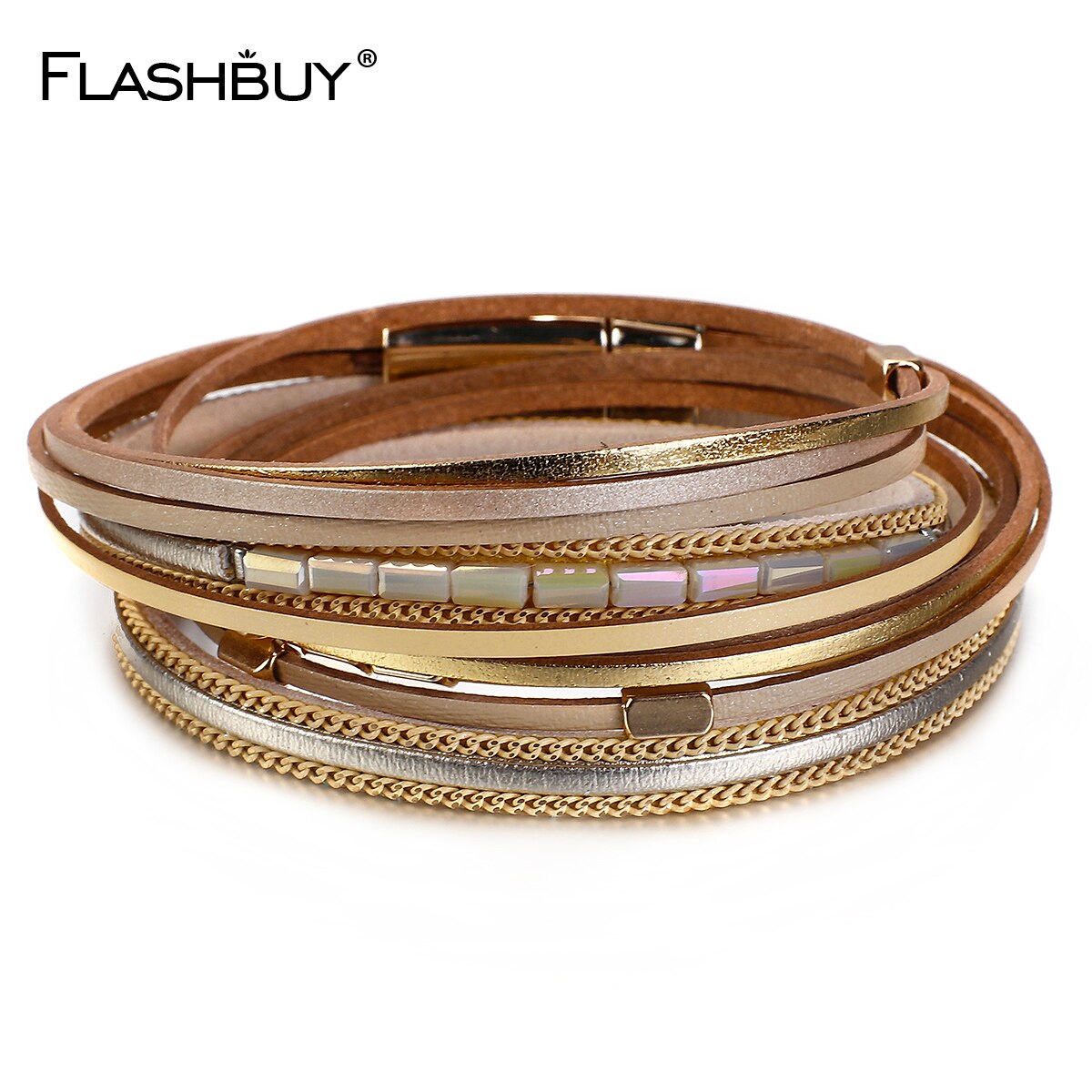 FLASHBUY Simple Women Leather Bracelet Vintage Bohemian Charm Multiple Layers Wristband Bracelet Costume Jewellery