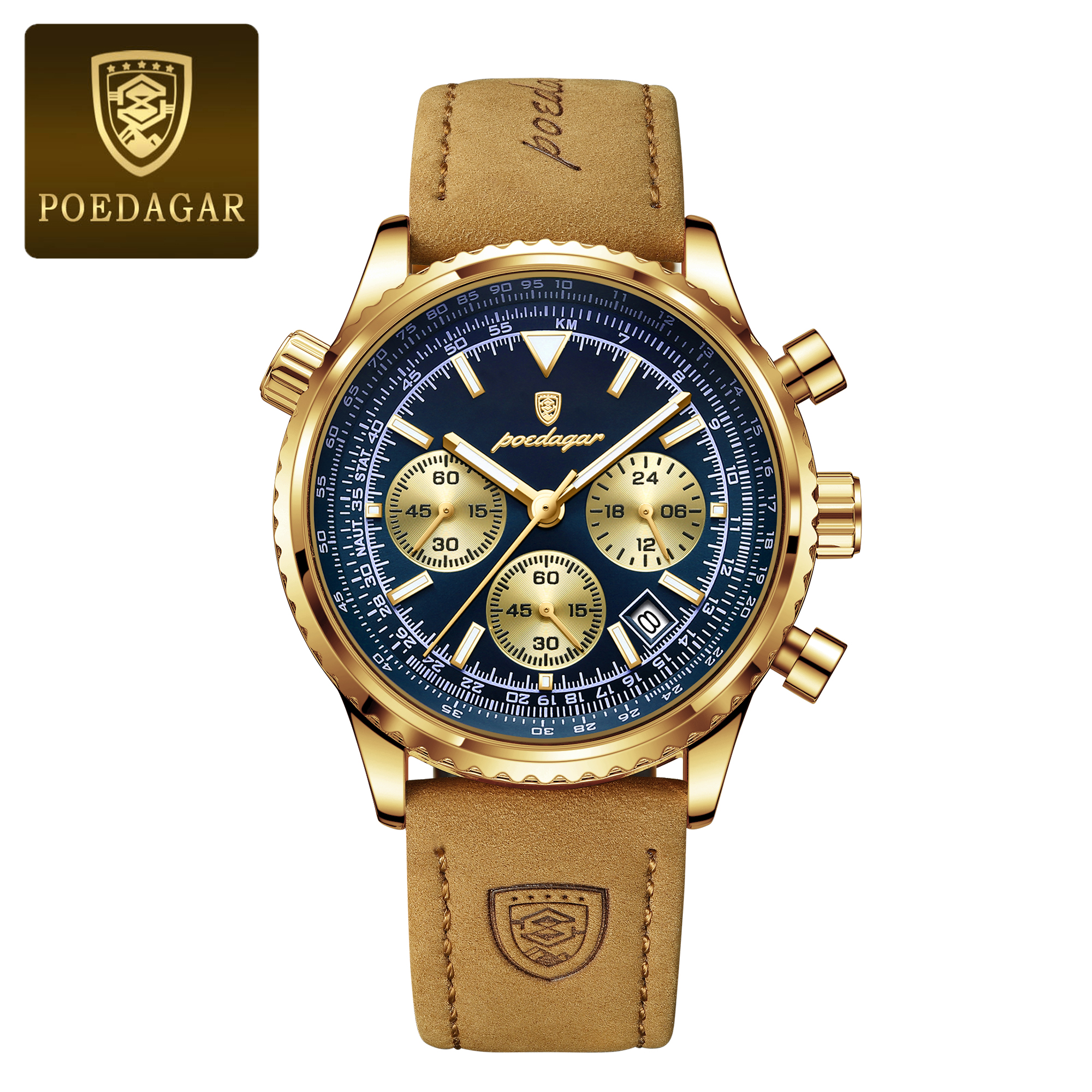 POEDAGAR oben Luxus Männer Uhr Wasserdicht Leucht Datum Chronograph Sport Mann Armbanduhr Leder herren Quarz Uhren Männlich Reloj: Rosa