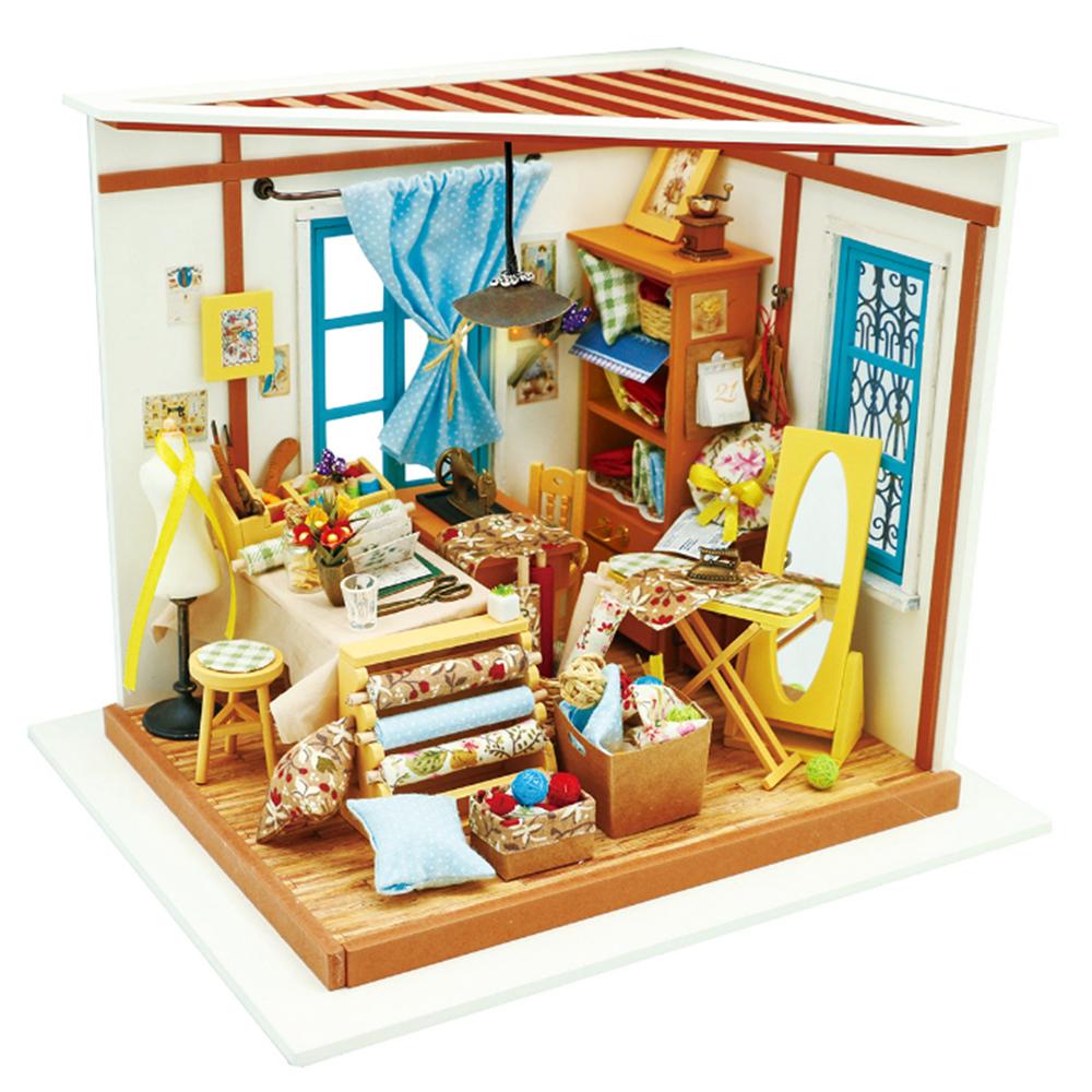 Robotime 15 Kinds DIY House with Furniture Children Adult Miniature Wooden Doll House Model Building Kits Dollhouse Toy