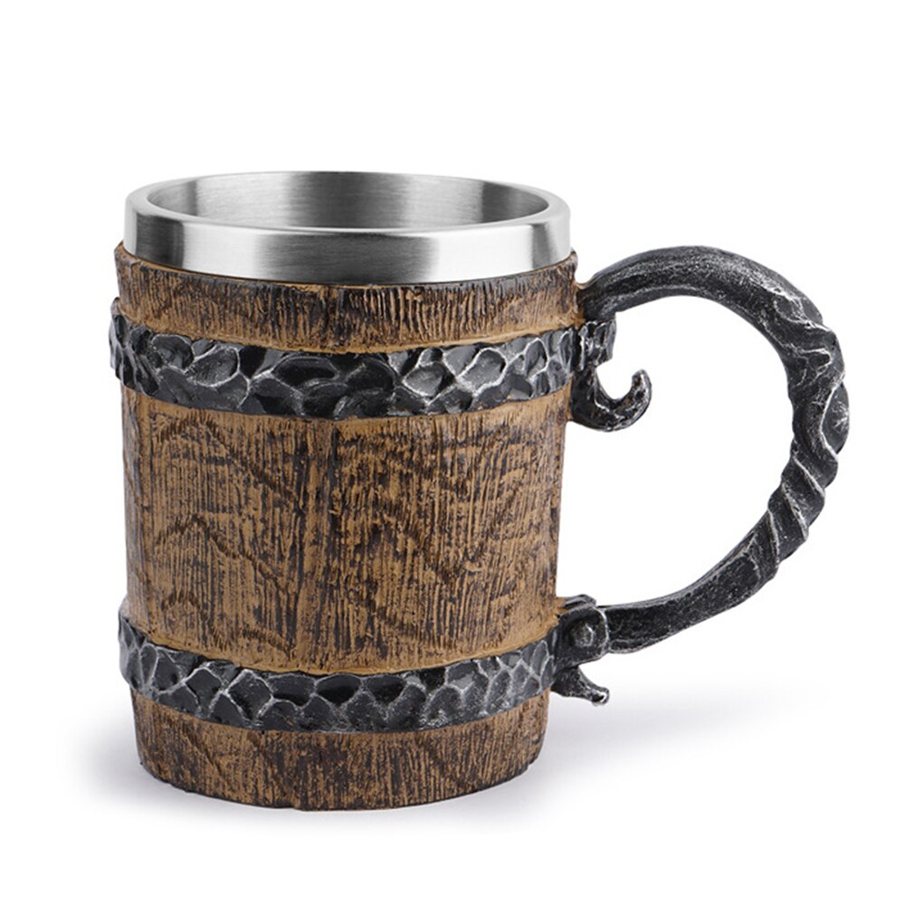 550Ml Viking Hout Stijl Bier Mok Als Simulatie Houten Vat Beer Cup Double Wall Mok Metalen Geïsoleerde houten Barre: 03