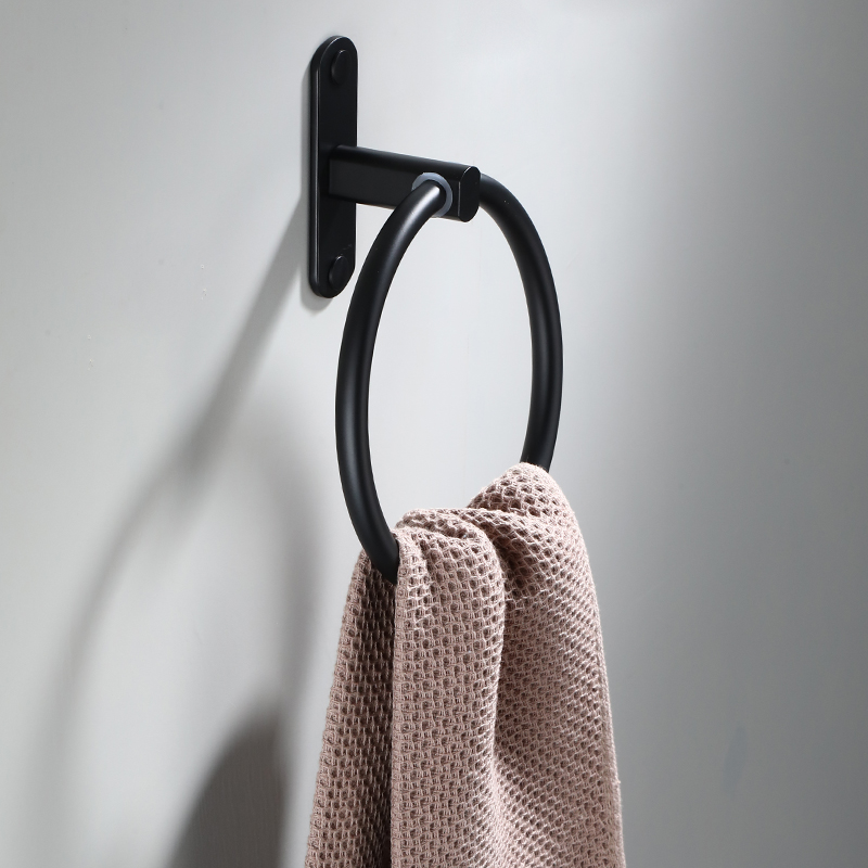 Toallero redondo de acero inoxidable para baño, soporte de toalla negro sin clavos, estante blanco montado en la pared, accesorios de baño