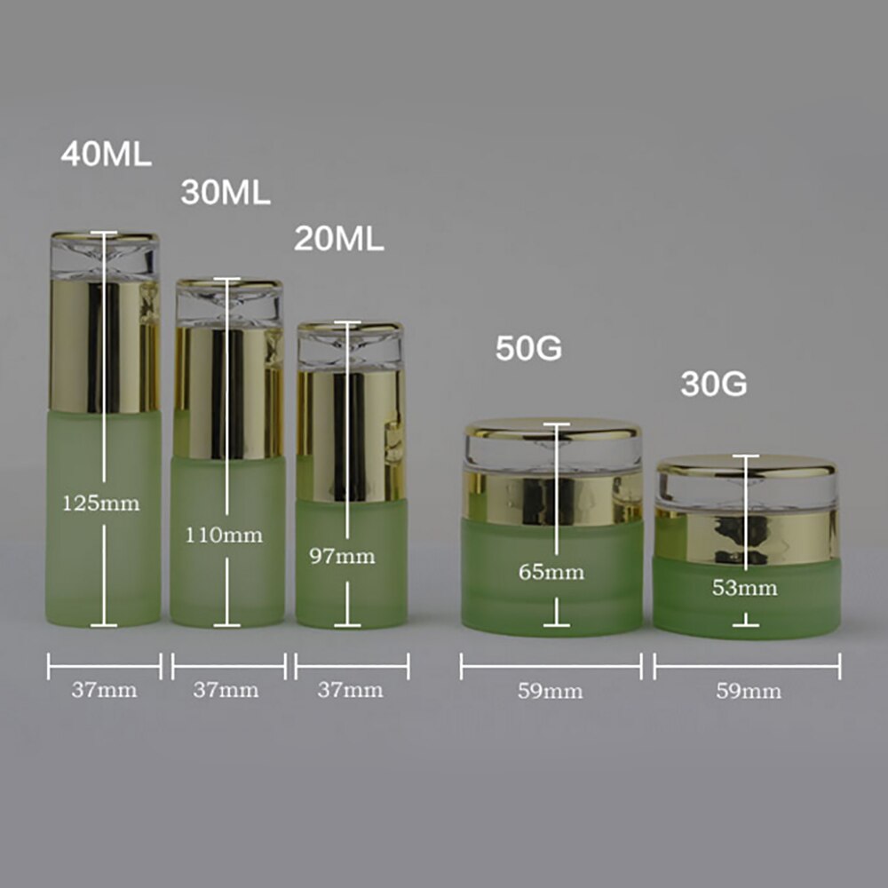60ml flacons de lotion en verre cosmétique de luxe verts emballage cosmétique avec bouchon en plastique doré vide 30ml flacons pulvérisateurs en verre