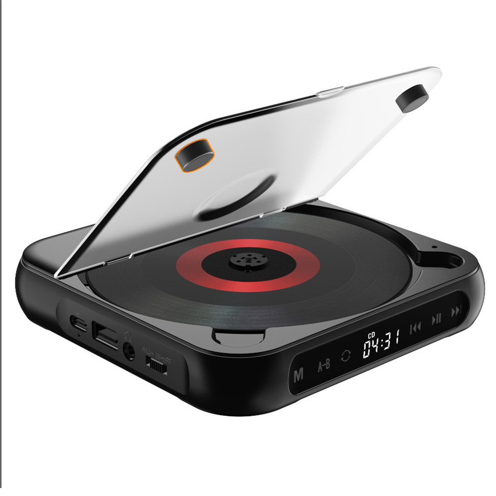 Tragbarer cd-player mit 5 wiedergabemodi, mini-musik-cd-walkman für studenten, männer und frauen, touchscreen, bluetooth-kopfhörer: Schwarz