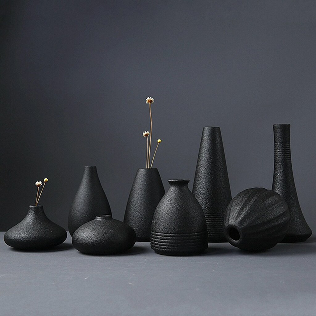 Black Ceramic Vase Modern Flower Vase Pottery Desktop Decorative Planter Pot for Home Garden Decoration