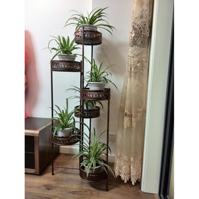 European style iron flower bucket display stand home living room indoor balcony 6 layers flower shelf